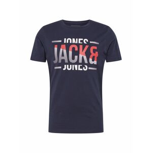 JACK & JONES Tričko 'Koral'  sivá / tmavomodrá / červená
