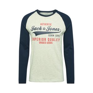 JACK & JONES Tričko  béžová / modrá